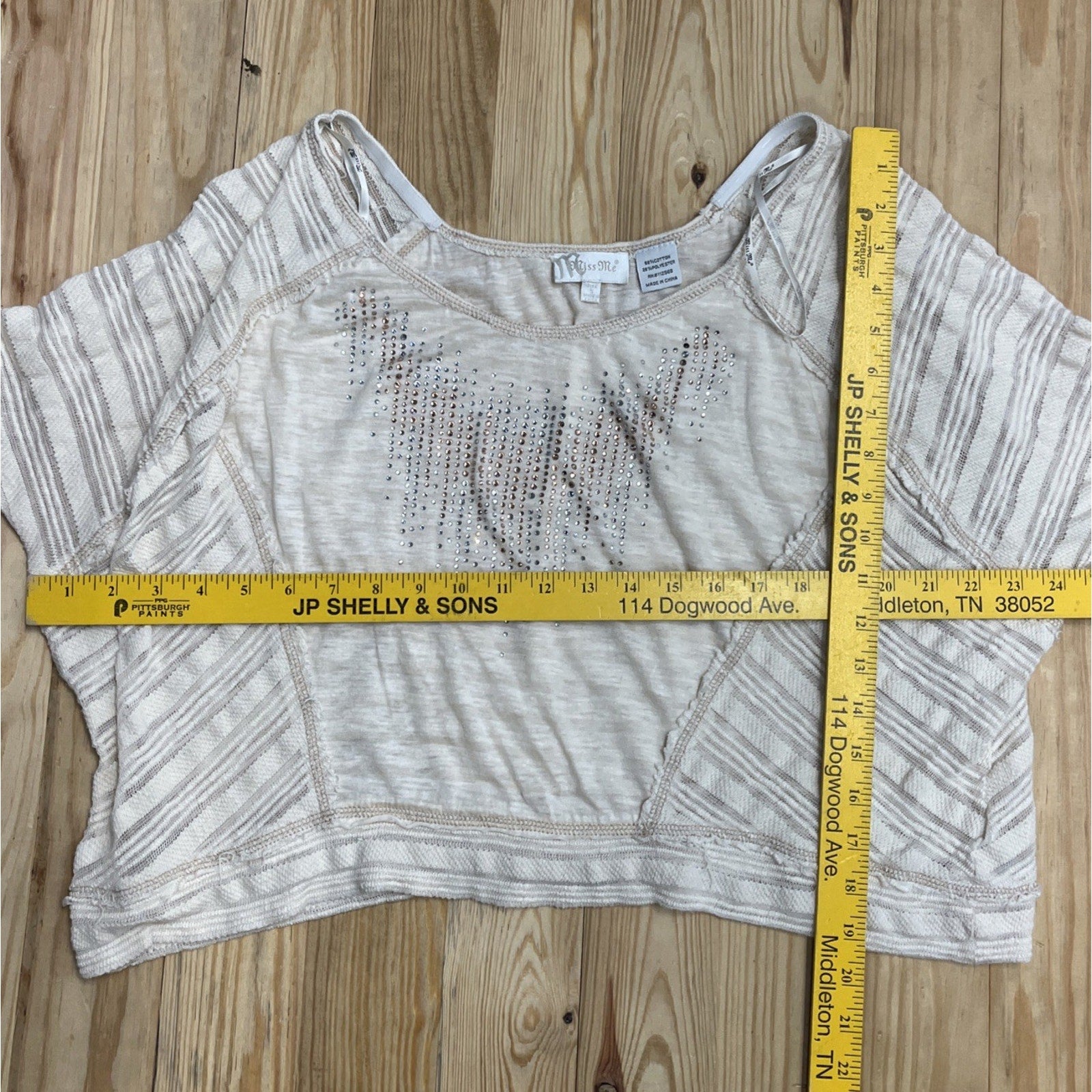 Miss Me Top Long Sleeve Ivory Ombre Studded Crop Embellished Blouse Size Small