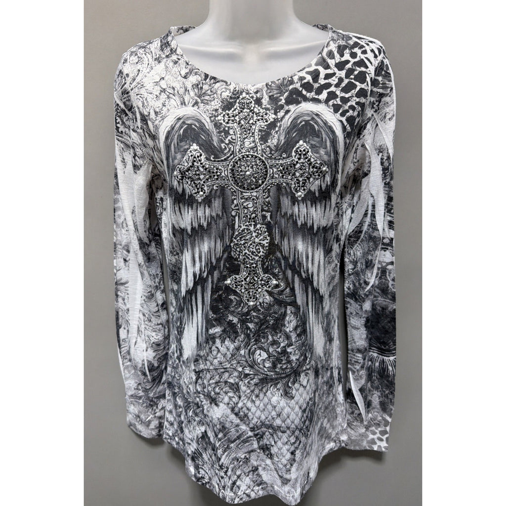 Daytrip Embellished Angel Wings Top Size L Y2K Fairy Grunge Rhinestone Made USA