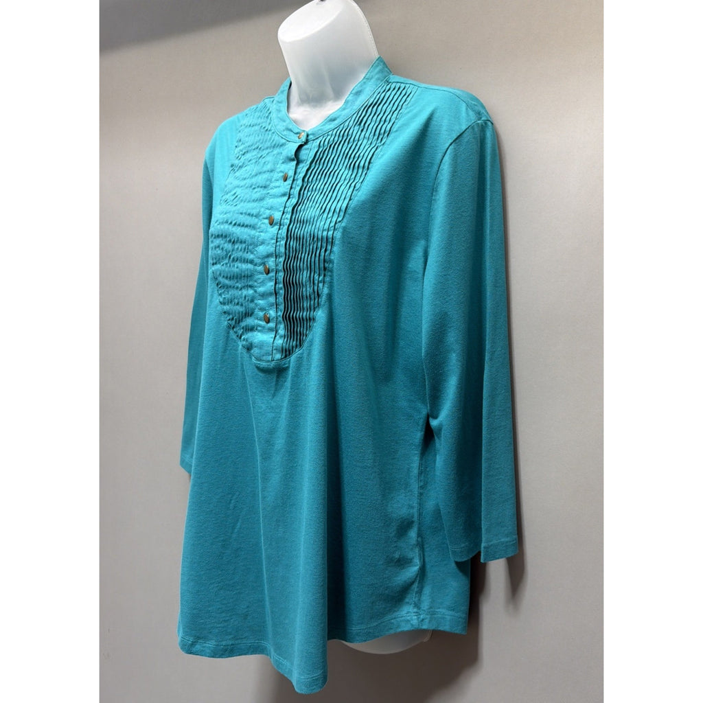 Lauren Ralph Lauren Bronze 1/2 Button Top XL 3/4 Sleeve Cotton Casual Preppy