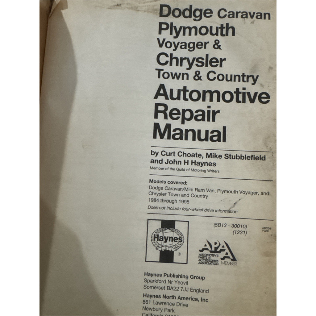 HAYNES 30010 Repair MANUAL 1984-1995 Dodge Caravan Plymouth Voyager Chrysler