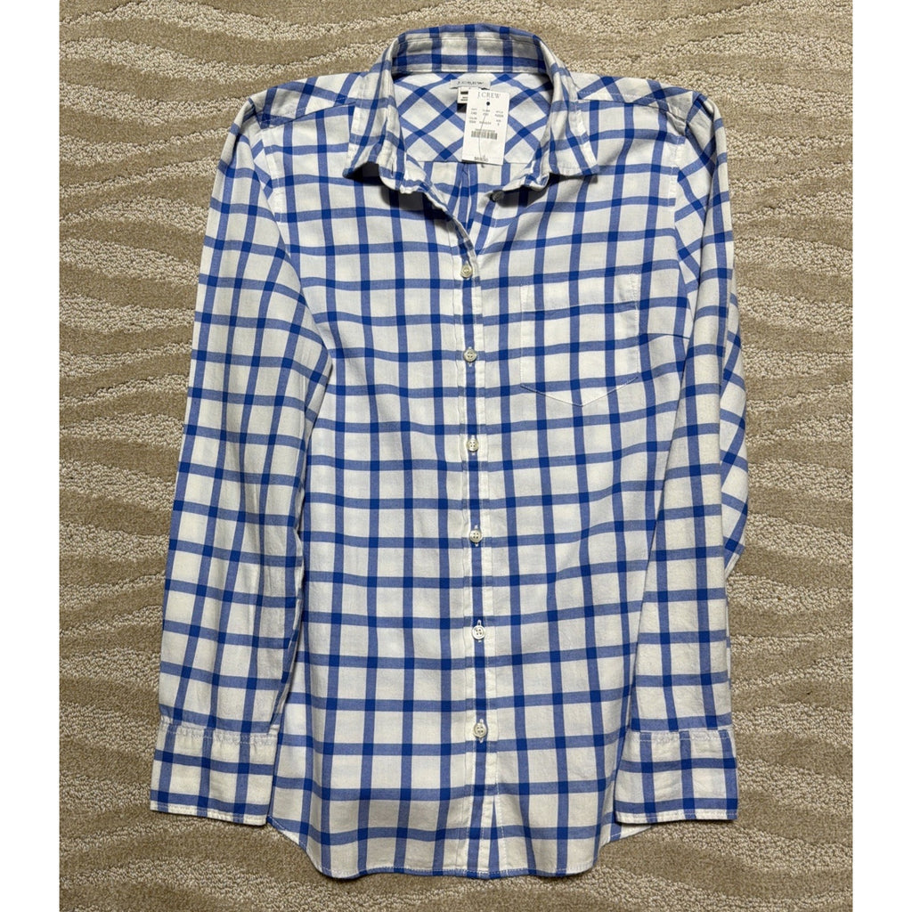 J. Crew Women’s Small Blue Check Plaid Lightweight Flannel NWT