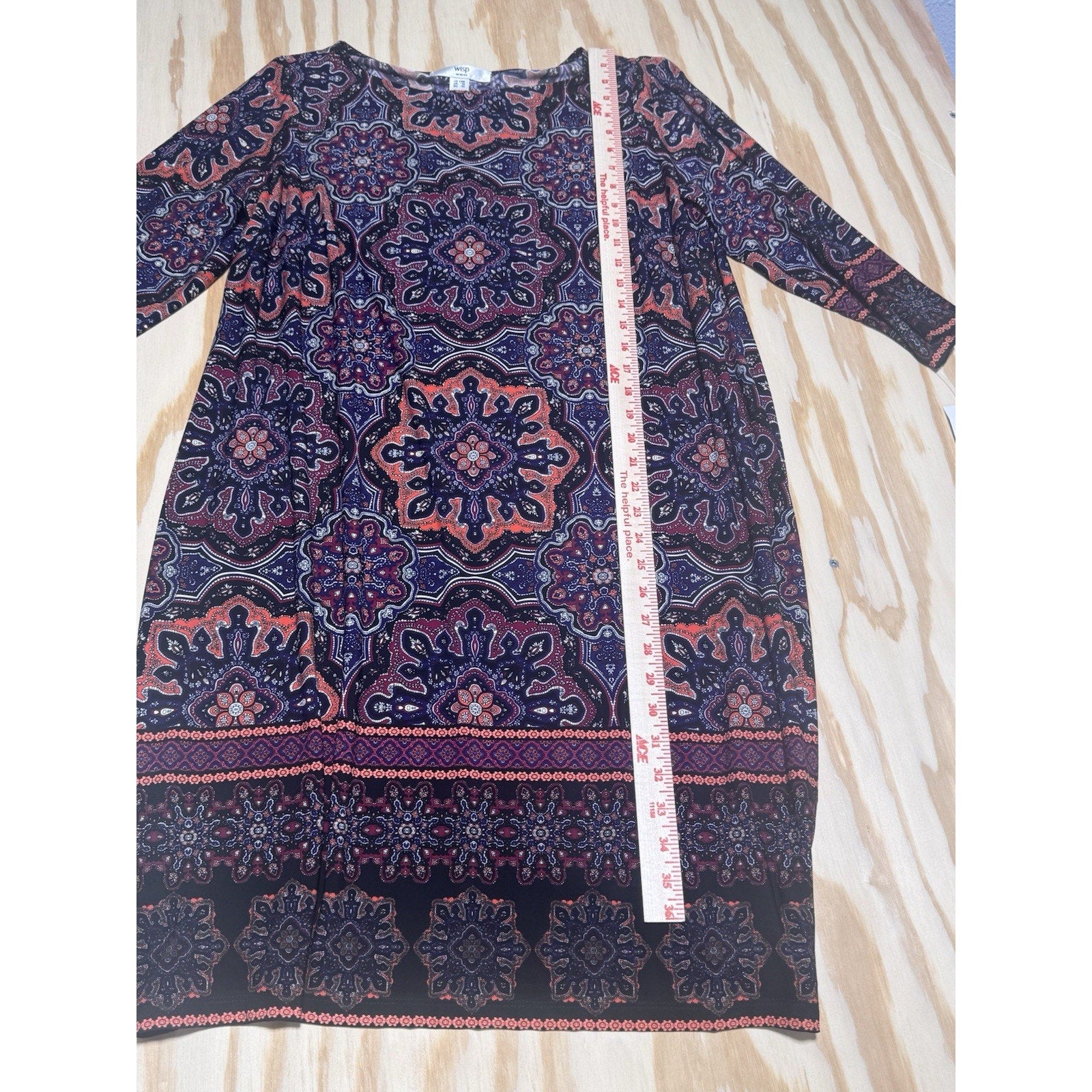 Wisp Women's 14W Dress Boho Mandalas Stretchy Black Orange Festival Purple NWT