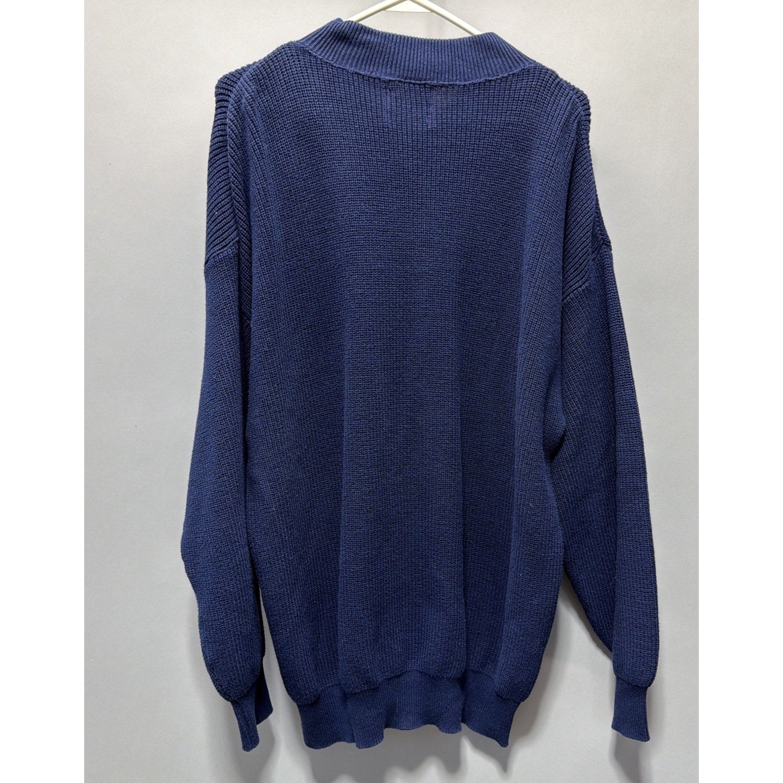 Vinatge Caterpillar Equipment Blue Henley Knit Sweater Size XXL Made In USA