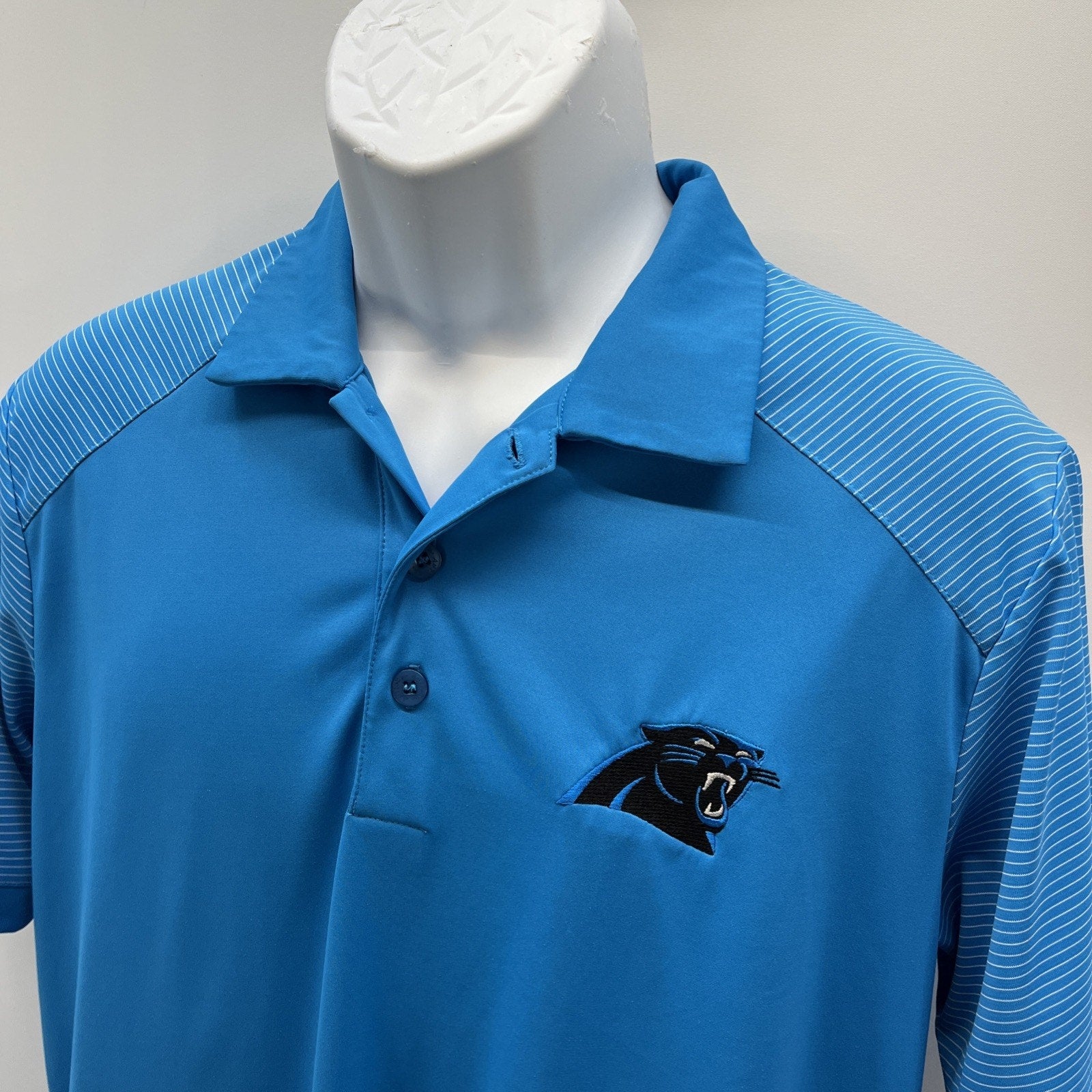 NFL Carolina Panthers Antigua Men's 3 Button Blue Polo Shirt S/S Medium