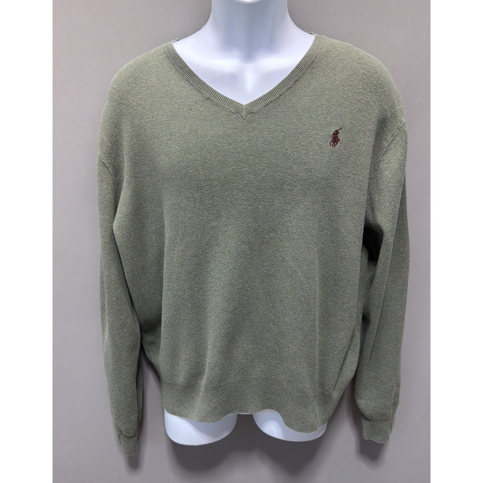 Polo Ralph Lauren Sweater Mens Large Green 100% Pima Cotton V Neck Preppy Casual