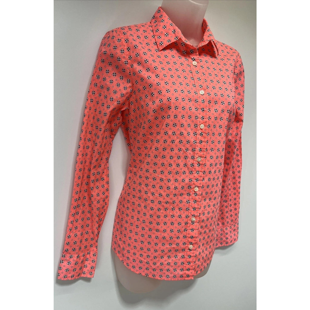 J Crew Perfect Womens Top Size 4 Pink Floral Button Down Shirt Blouse Cotton