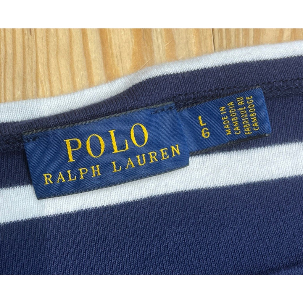 Polo Ralph Lauren Women’s Blue And White Striped Mariner LS Top Size Large