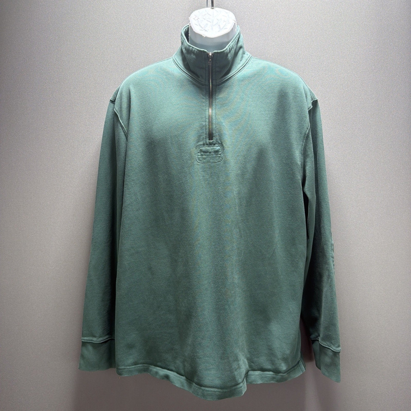 Vintage J Crew Sweater Mens XL 1/4 Zip Green Terry Pullover Y2K
