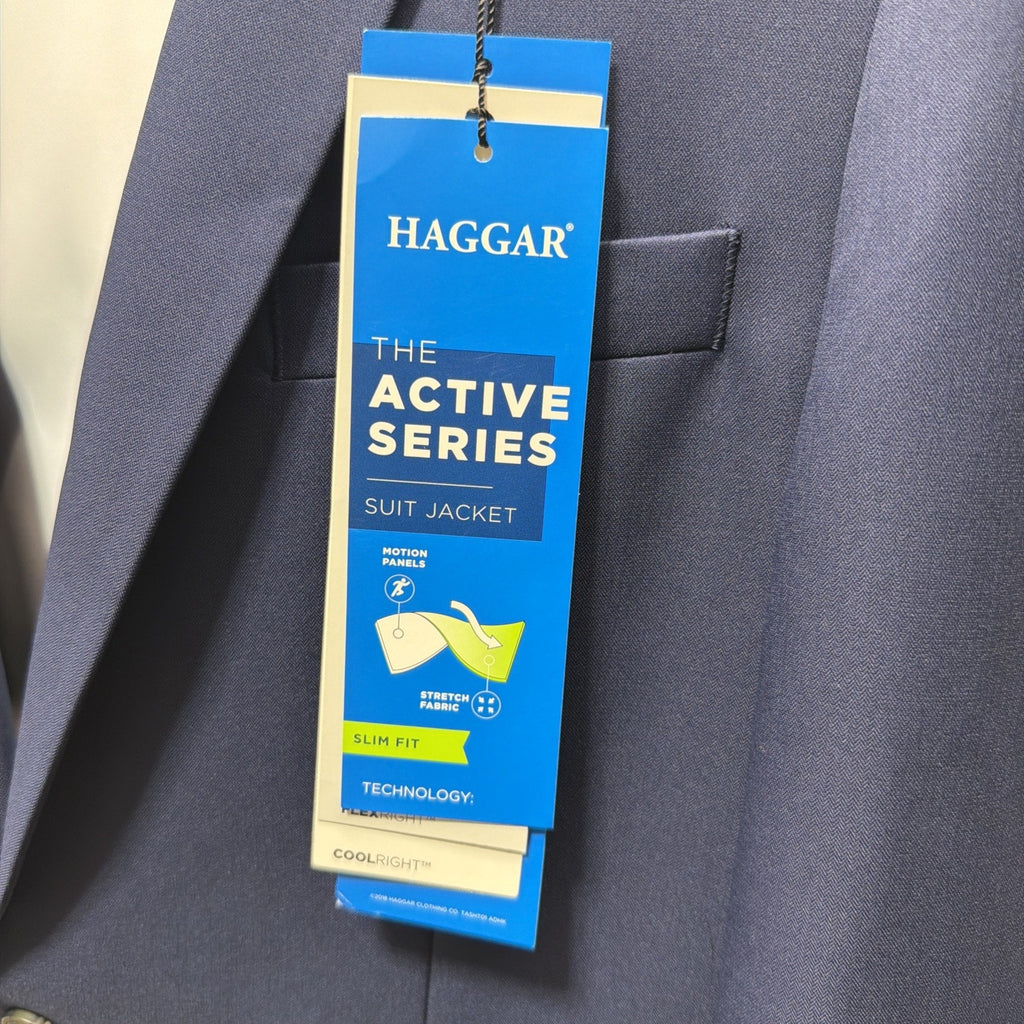 Haggar Active Series Suit Jacket Mens 42 Long Blue Slim Fit Stretch Blazer NWT