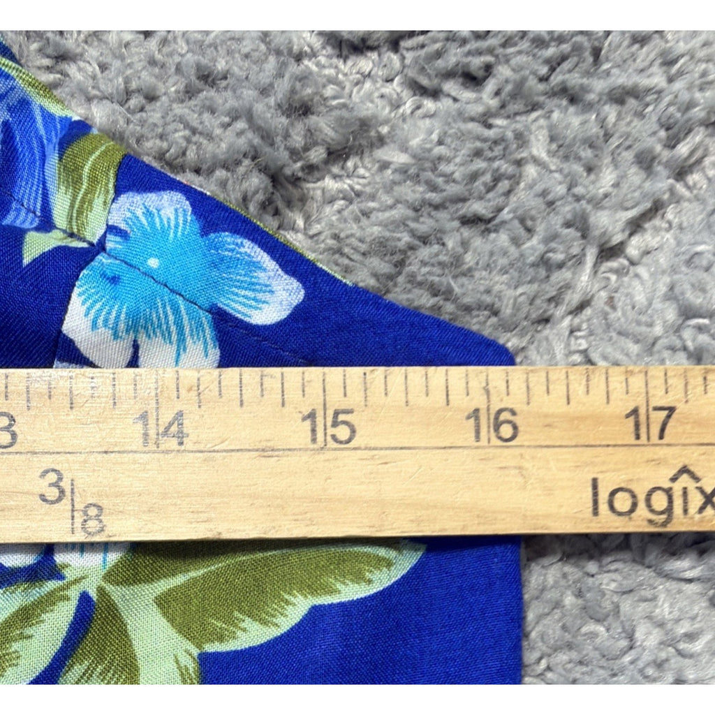 Tiki Palm Hawaiian Blue Floral Slip Dress Sundress Beach Pool Cover-up Size M