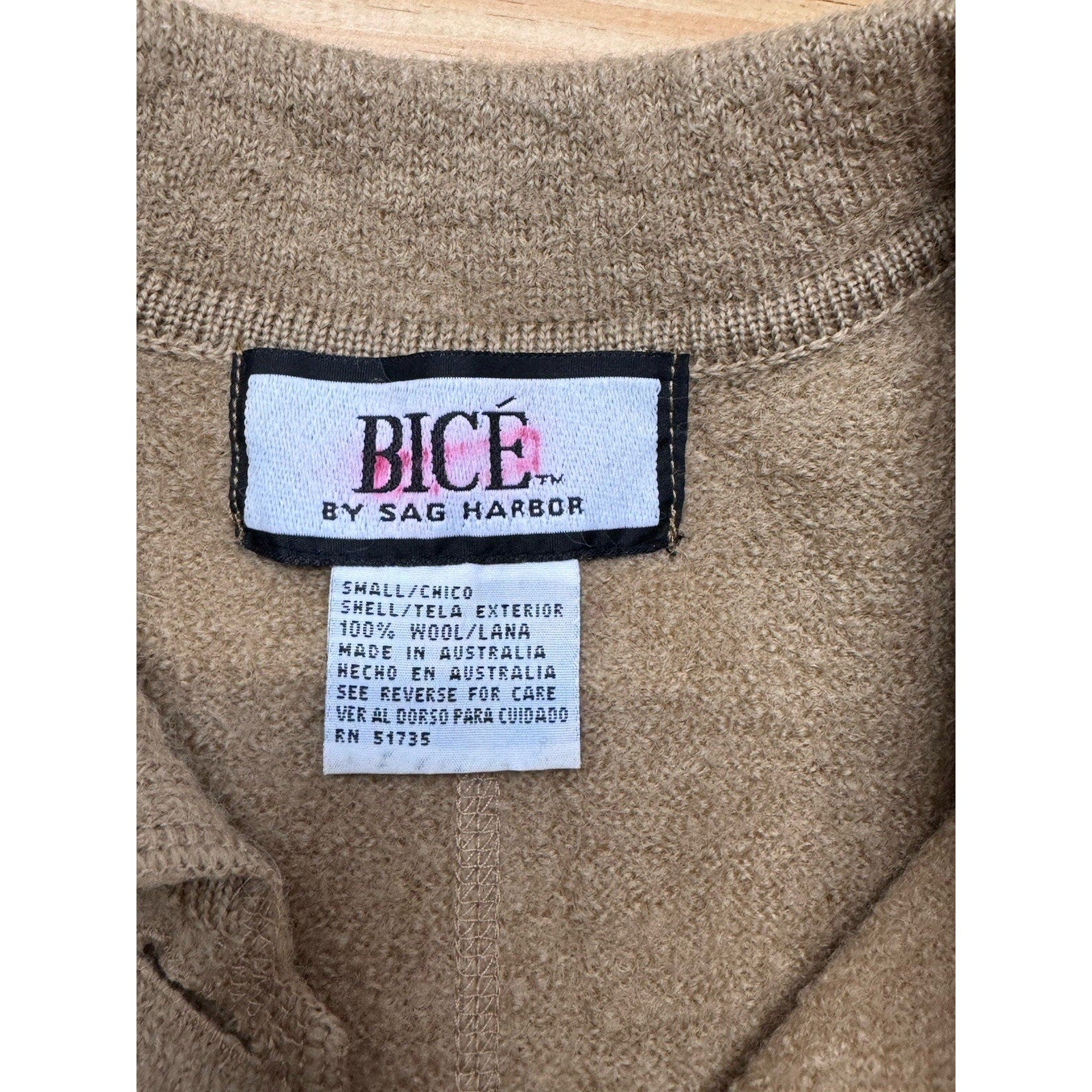 Bice By Sag Harbor 100% Wool Women Sz S Tan Sweater Cardigan