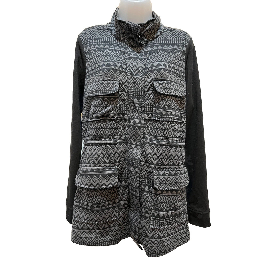 Maurices Jacket Size M Black Gray Geometric Zip Women's Lightweight Top