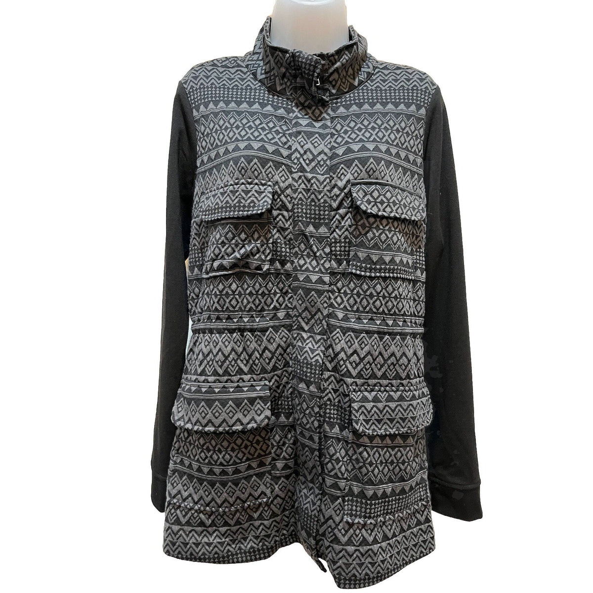Maurices Jacket Size M Black Gray Geometric Zip Women's Lightweight Top