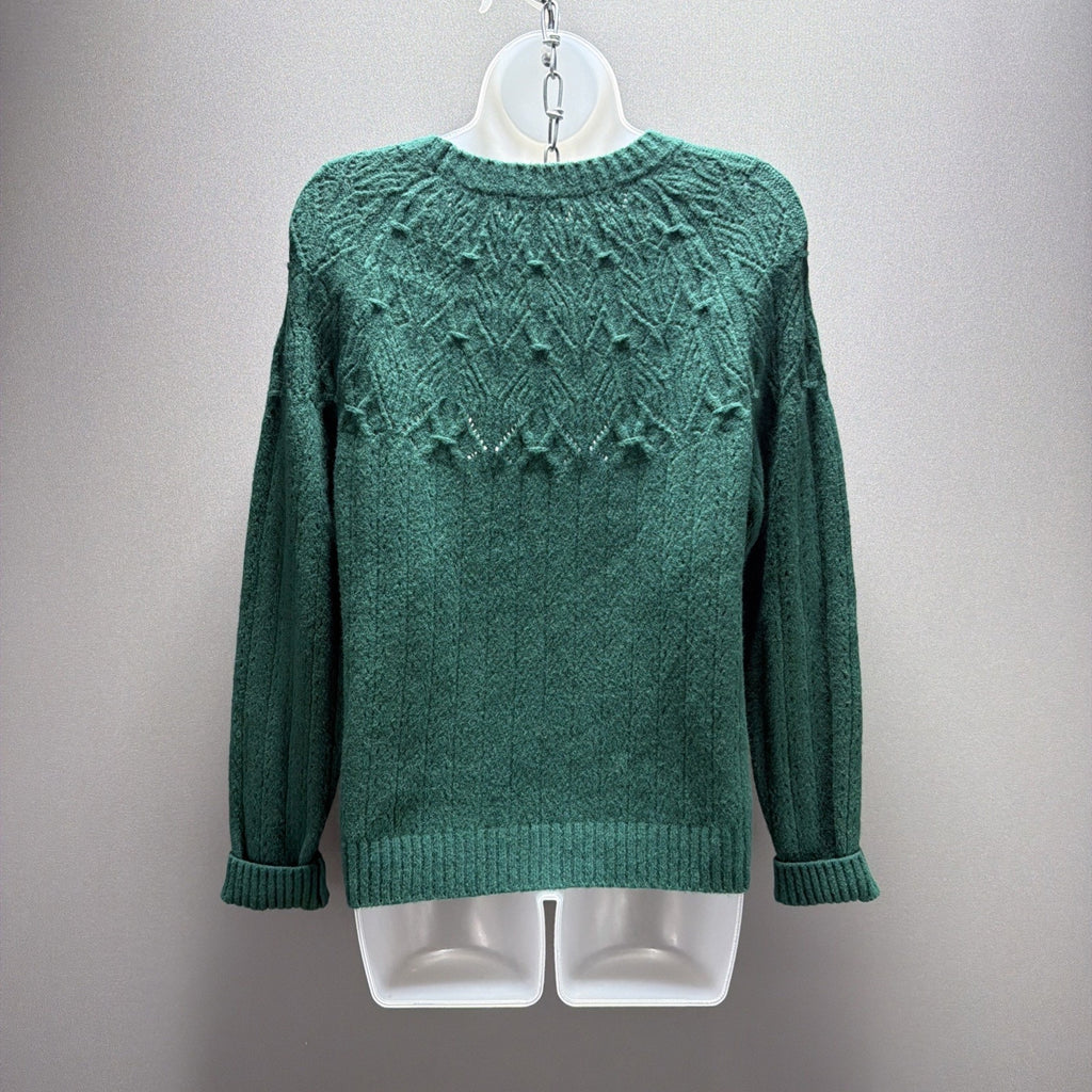 New Talbots Women's Wool Blend Cable Knit Fair Isle Green Sweater Sz S Stretch