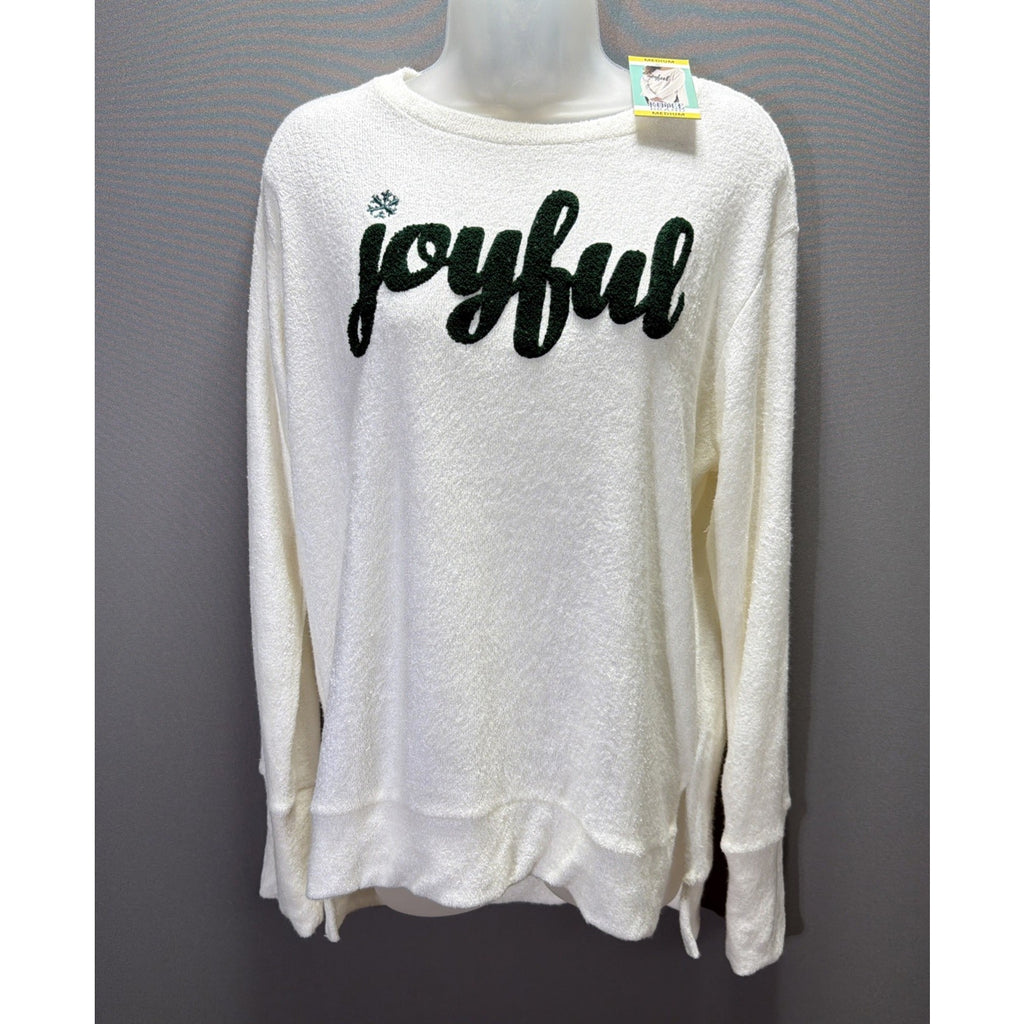 Royce Brand Women's M Holiday Ivory Joyful Drop Tail Super Soft Sweatshirt NWT
