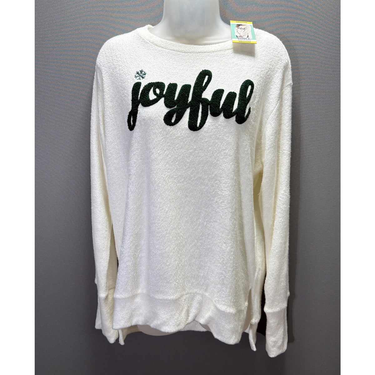 Royce Brand Women's M Holiday Ivory Joyful Drop Tail Super Soft Sweatshirt NWT
