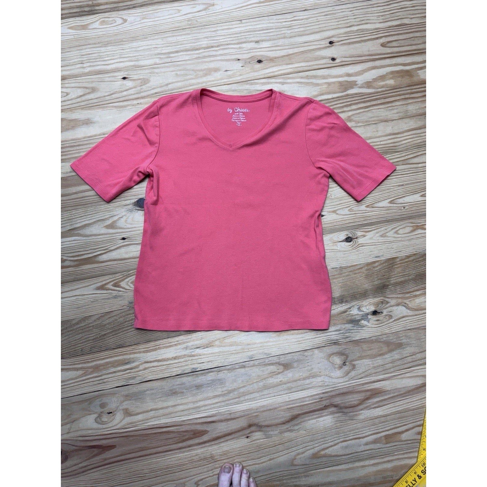 Chico's Solid Pink Red Short Sleeve V Neck Tee Shirt Top Casual Women’s Small