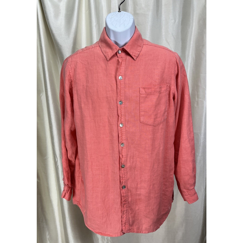 Chicos Design Men’s Button Up Shirt Long Sleeve 100% Linen Size 1 Medium Orange