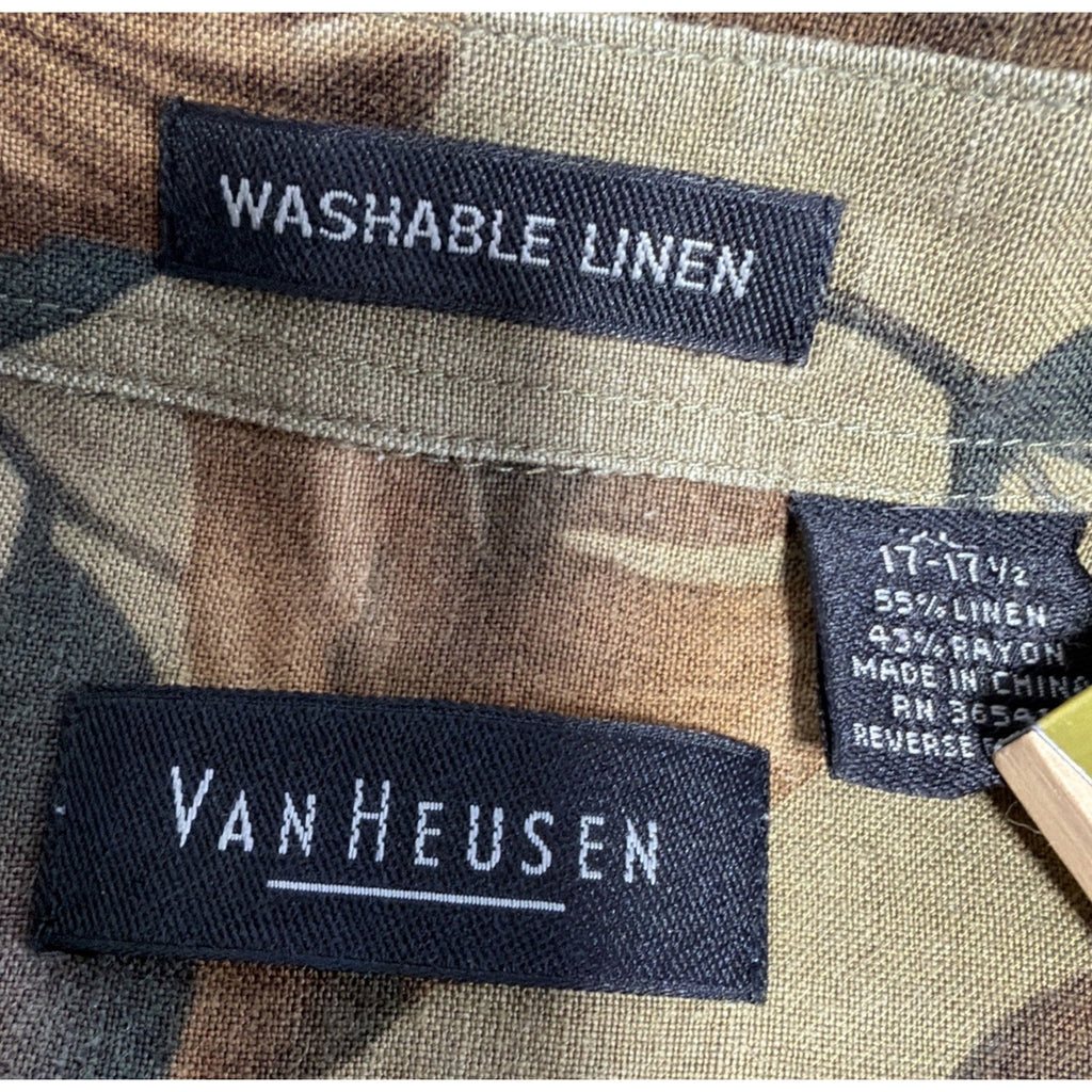 Van Heusen Washable Linen Mens Floral Hawaiian Short Sleeve Shirt Size XL