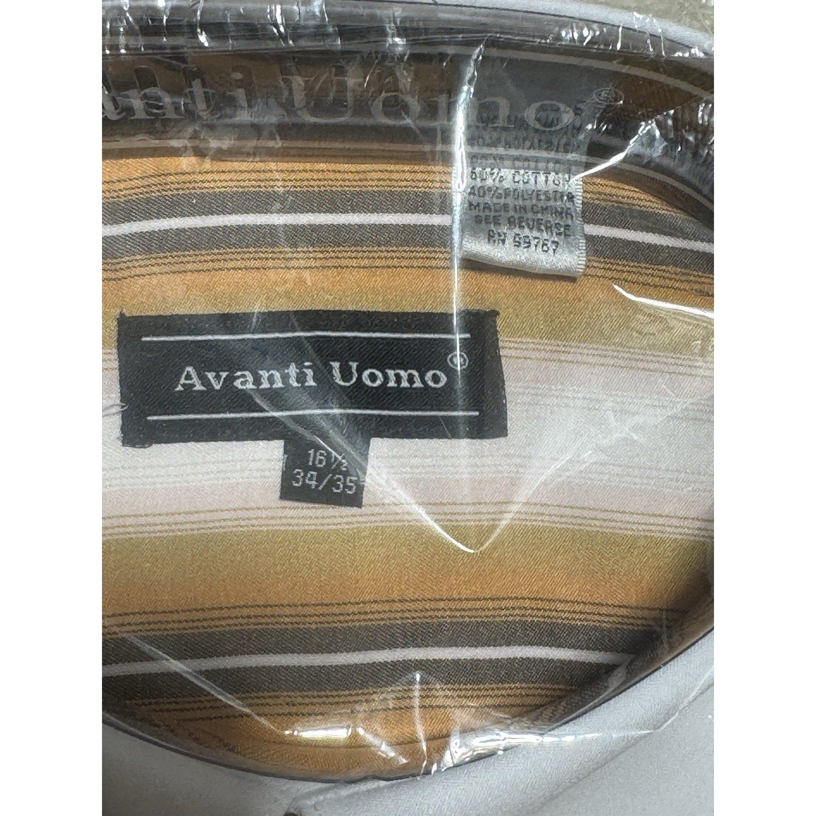 NWT Avanti Uomo 16.5 34/35 Dress Shirt Tie Hanky Cufflinks Set Orange Stripe