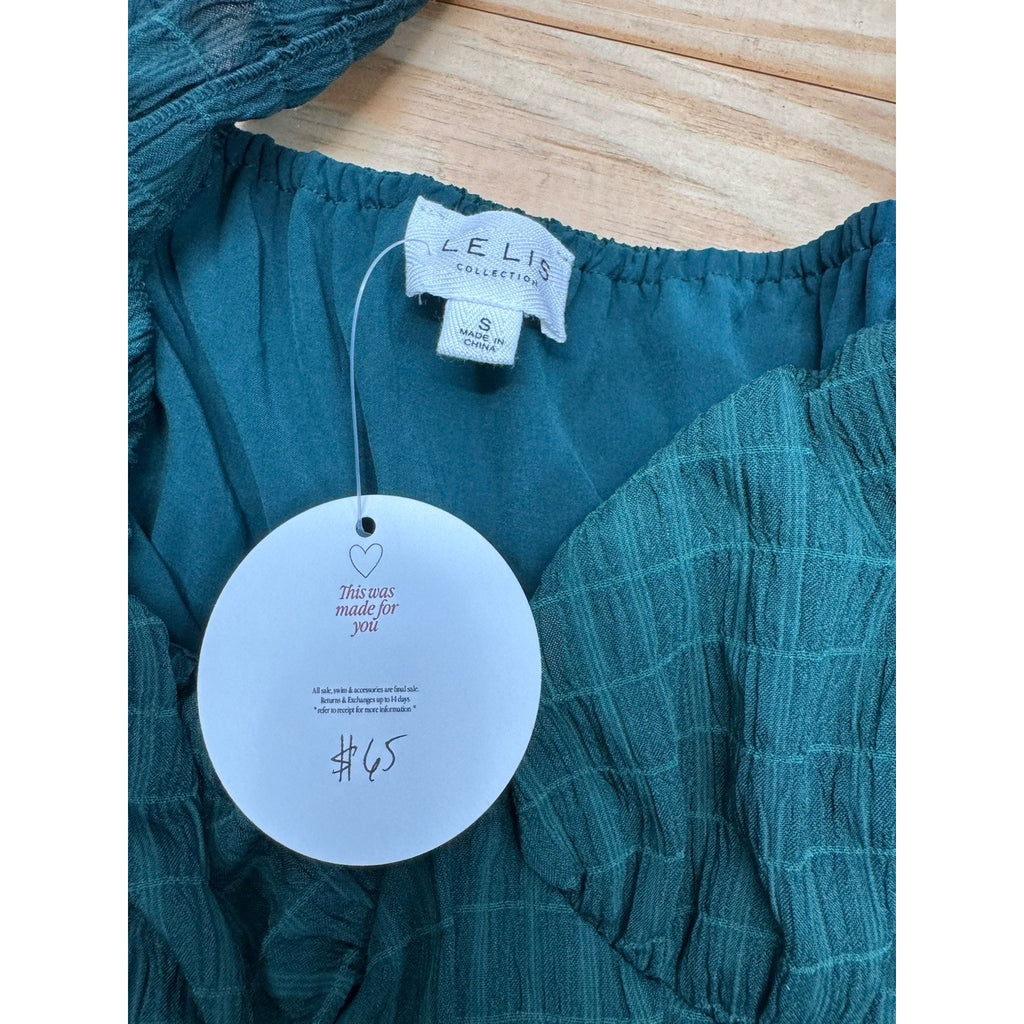 LE LIS Maxi Ruched Dress Hunter Green Ruffled Straps Tiered Size S NWT