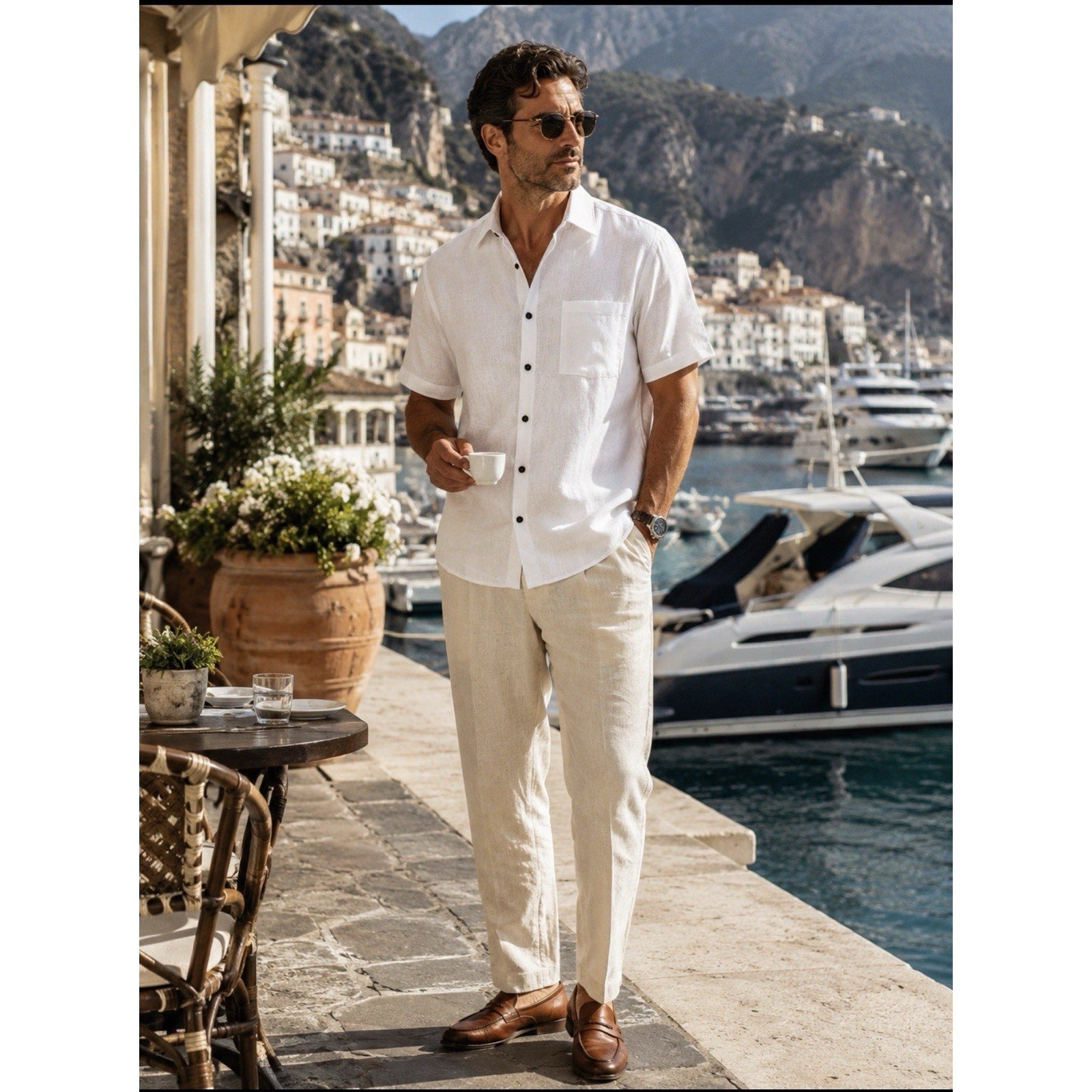 NWT INC International Concepts Men’s Linen Blend Shirt Large White Short Sleeve