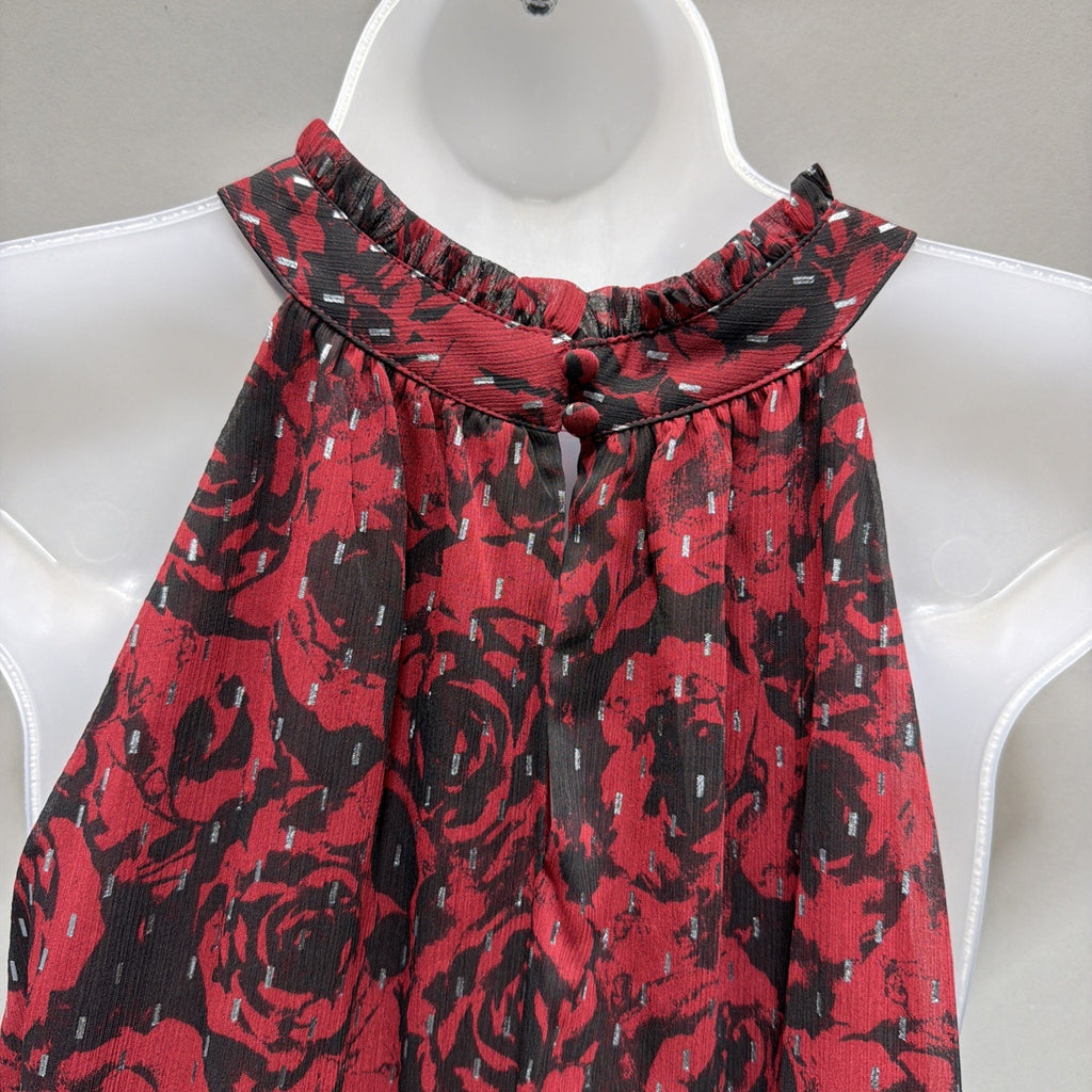 Simply Vera Wang Crinkle Chiffon Halter Top Womens L Floral Boho Retro Party NWT