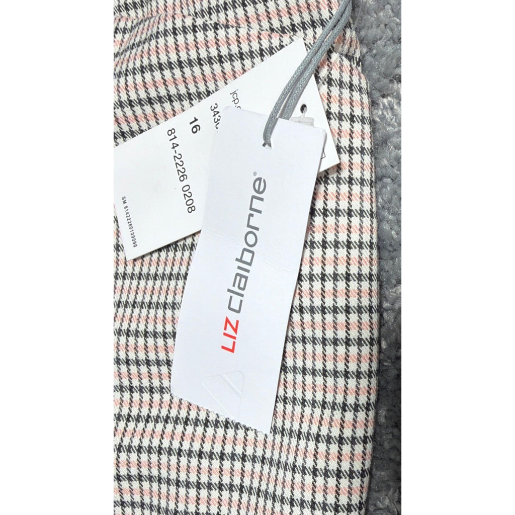 Liz Claiborne Emma Ankle Career Pants 16 Houndsooth Flat front Black Tan New