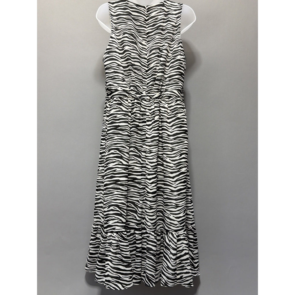 J.Crew Zebra Print Midi Dress Womens 8 Tiered Sleeveless Fit & Flare NWT $110