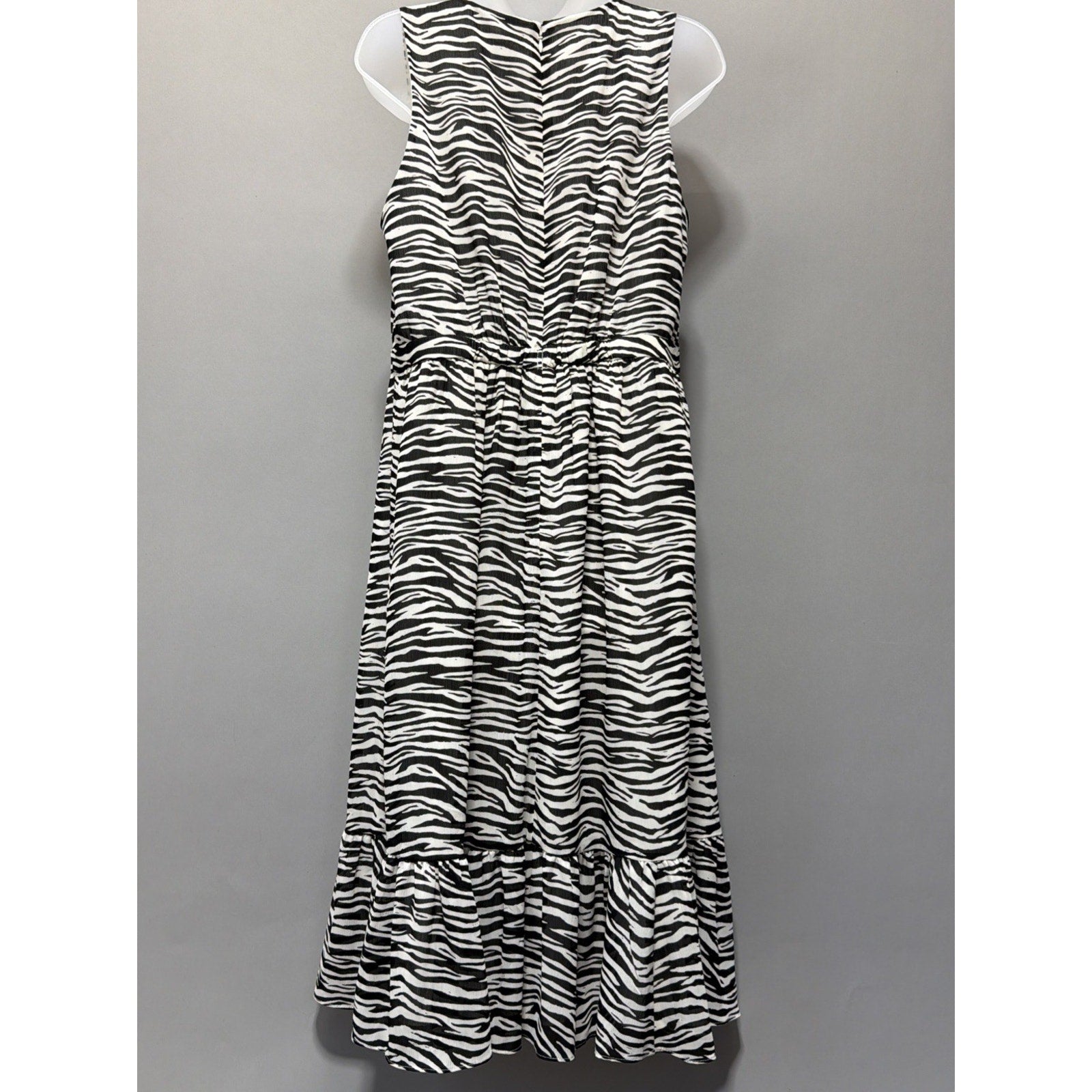 J.Crew Zebra Print Midi Dress Womens 8 Tiered Sleeveless Fit & Flare NWT $110