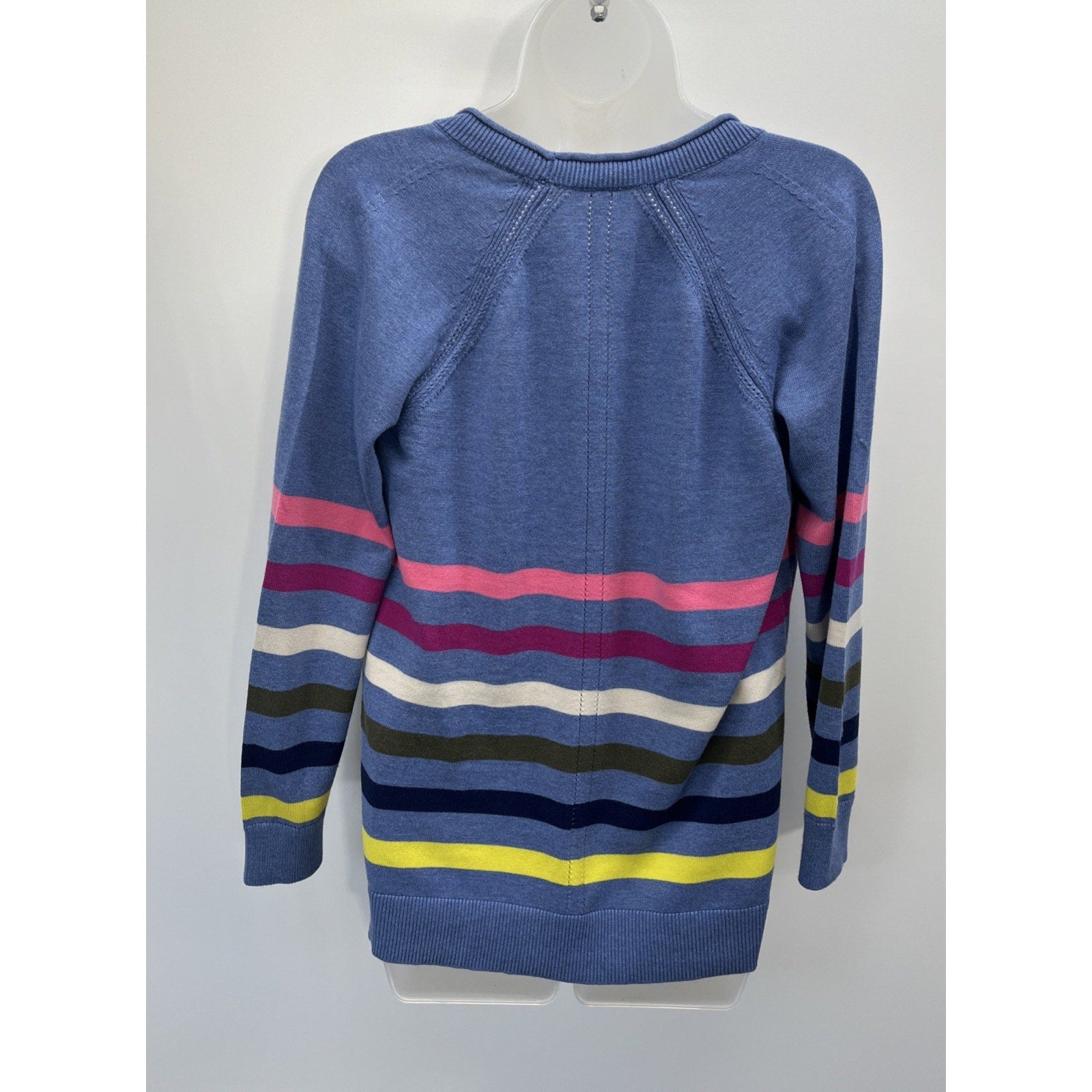 Talbots Girlfriend Cardigan Colorful Stripe Women’s M Petite Periwinkle Blue