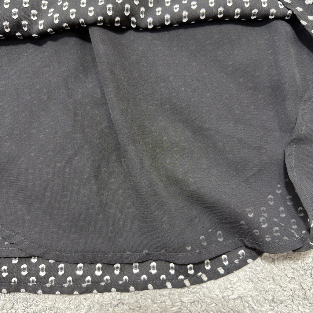 Loft Women Size M Black All Over Print Lined Short Sleeve V Neck Blouse