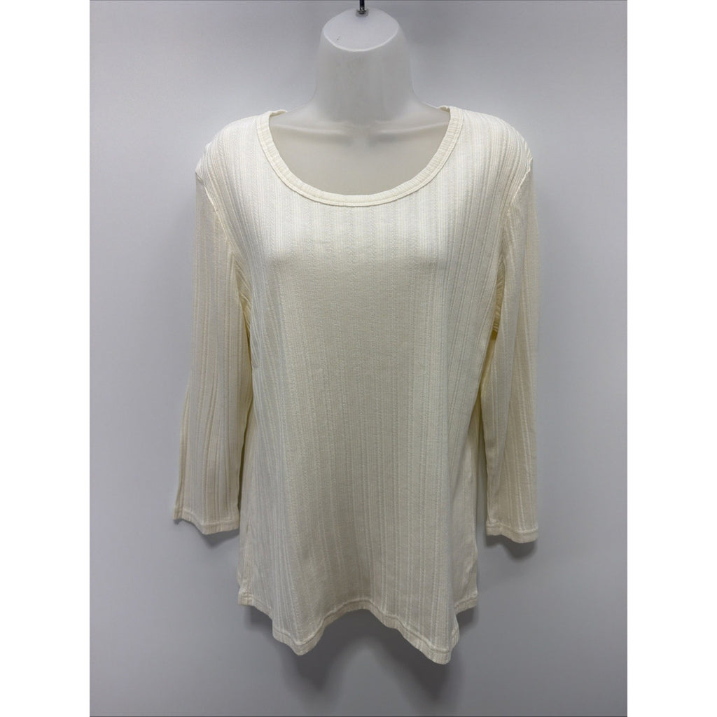 Croft & Barrow Women Sweater XL Round Hem Scoop Neck Cable Knit Ivory