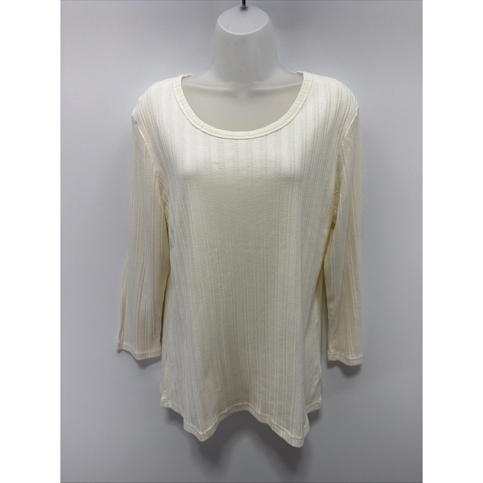 Croft & Barrow Women Sweater XL Round Hem Scoop Neck Cable Knit Ivory