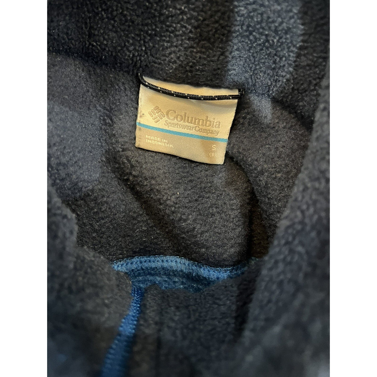 Columbia Full Zip Fleece Jacket Youth Size Small Blue Black Zip Pockets EUC