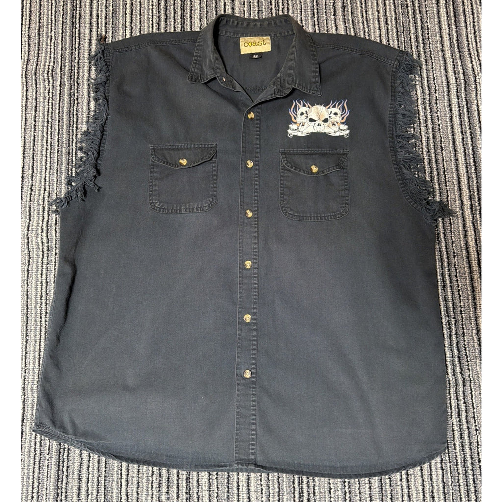 Coast American Trucker Biker Vest Black Mens Big 3X Frayed Tank Sleeveless