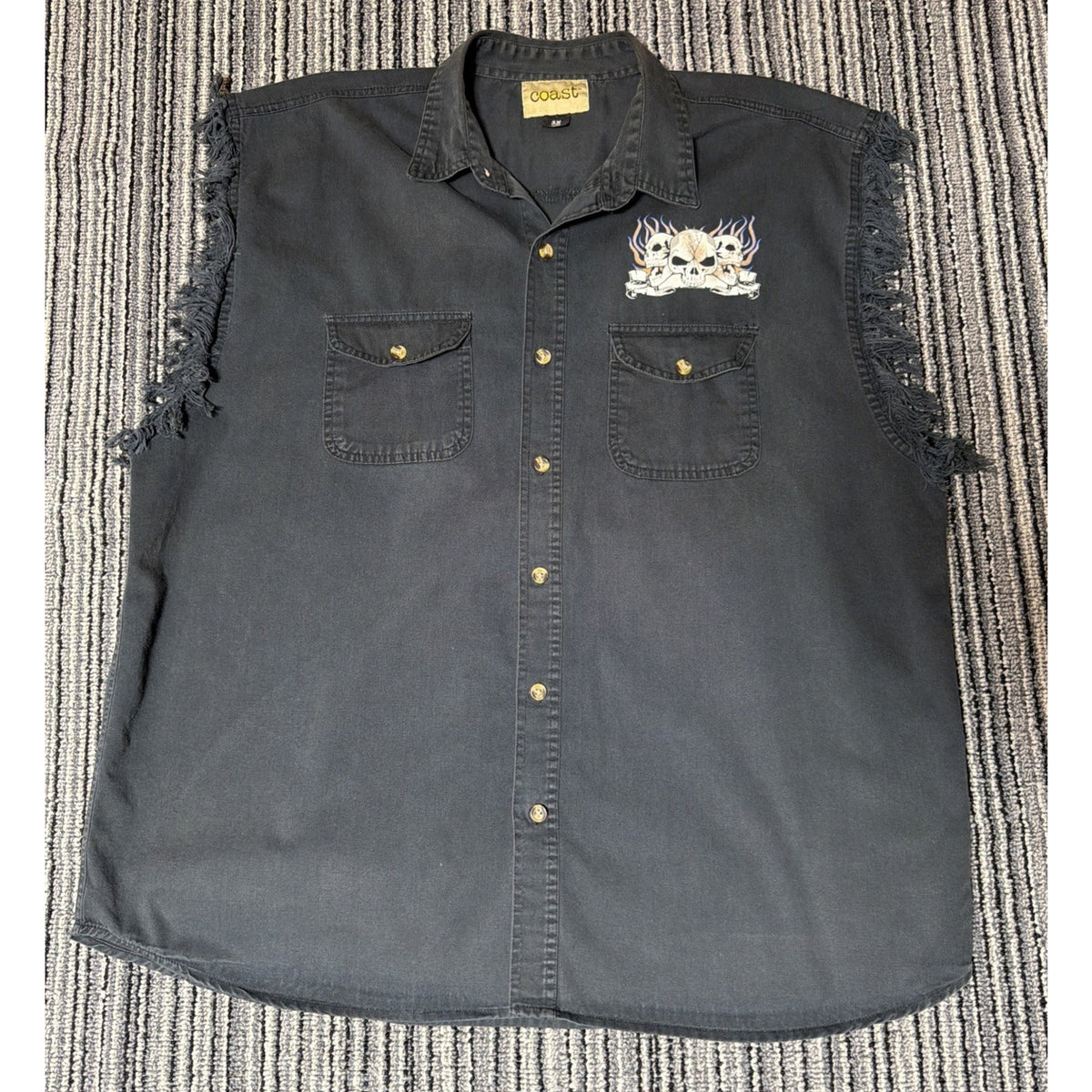 Coast American Trucker Biker Vest Black Mens Big 3X Frayed Tank Sleeveless