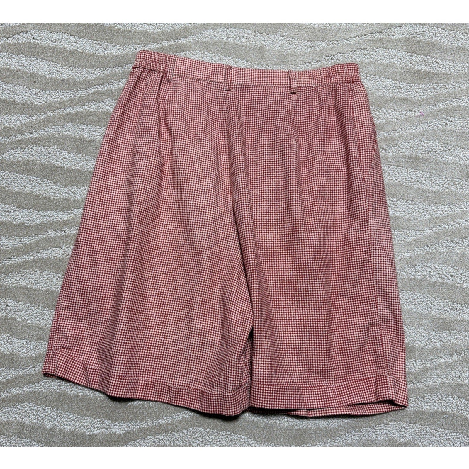 Vintage 80s Heirloom High Rise Mom Shorts Red Houndstooth Made In USA 12 30x8