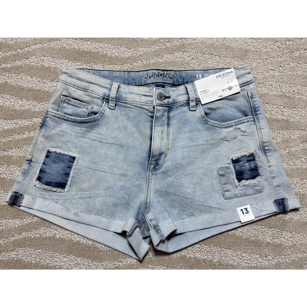 New Arizona Jeans Co Women's 13 Acid Wash Mid-Rise Shortie Cuffed Jean Shorts