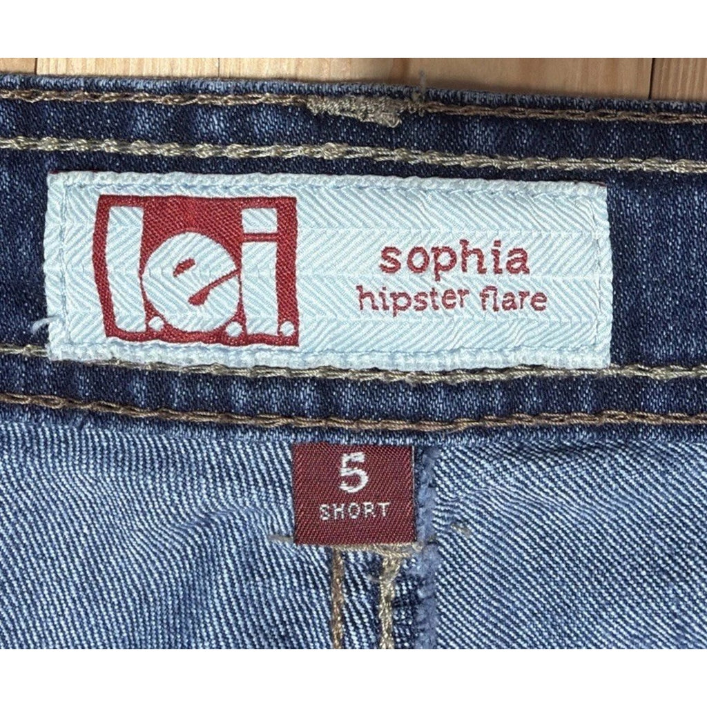 L.e.i. 5 Short Blue Denim Sofia Hipster Flare Embroidered Jeans Y2K 28x28
