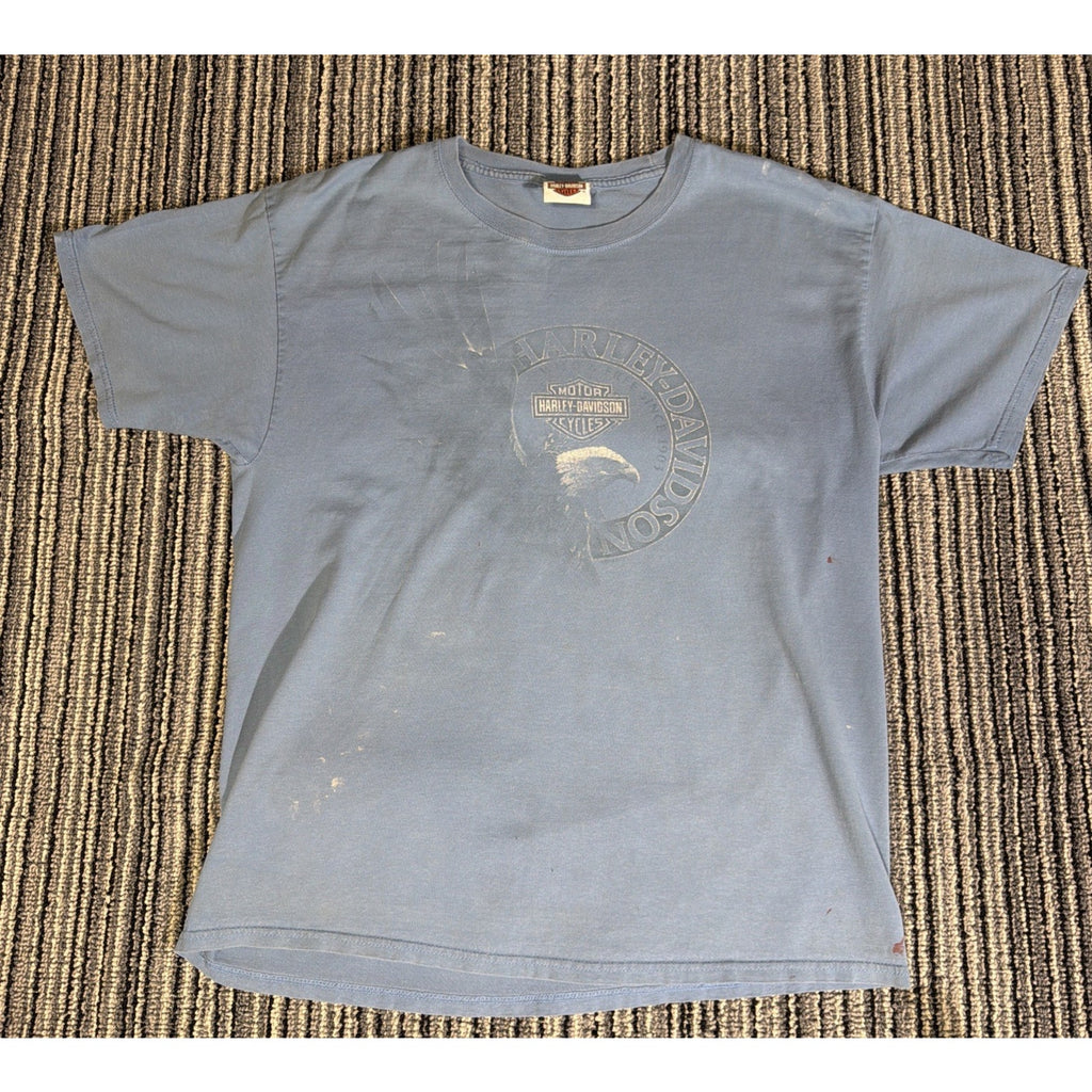 Mens Harley Davidson Blue T-Shirt Southern Thunder Southaven MS Faded Eagle L
