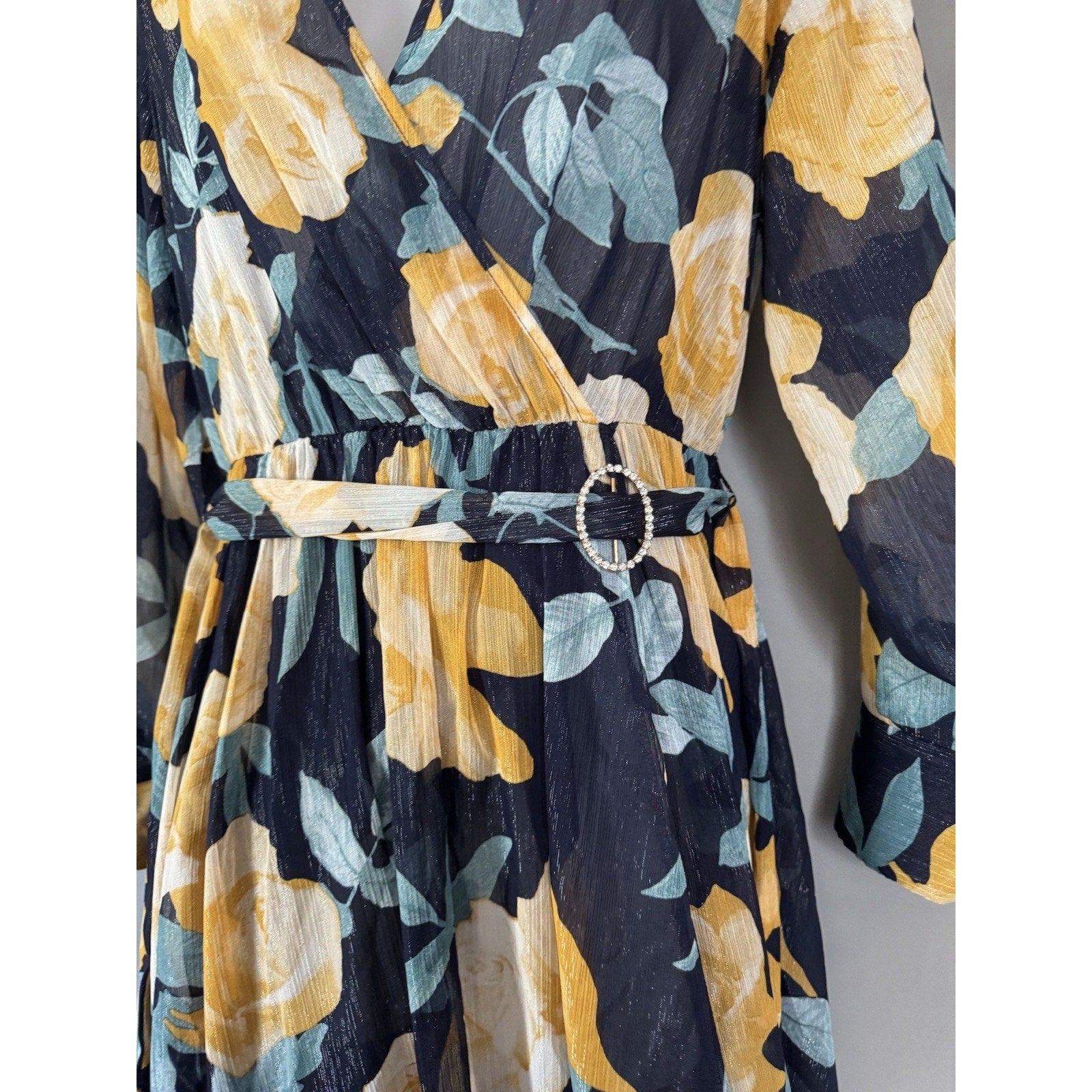Alexa B Nites Floral Maxi Dress Women’s 4 Sheer Chiffon Wrap Long Sleeve Boho