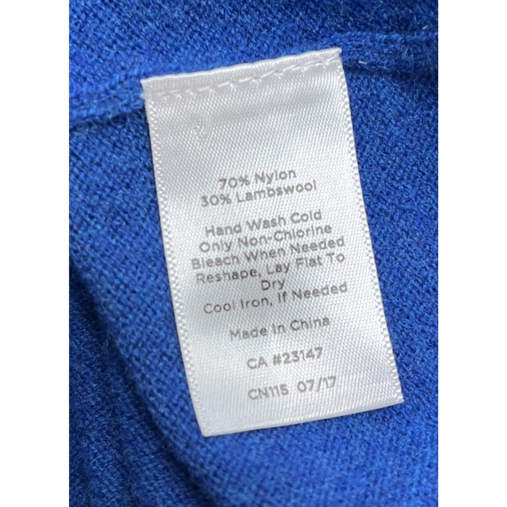 Talbots Blue Lambswool Button Back Sweater Bell Cuffs Size XL