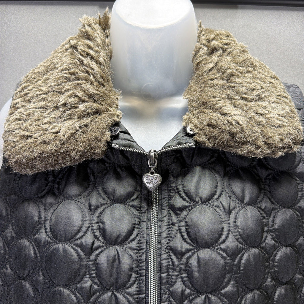 3 Hearts Black Quilted Womens Sleeveless Vest Size