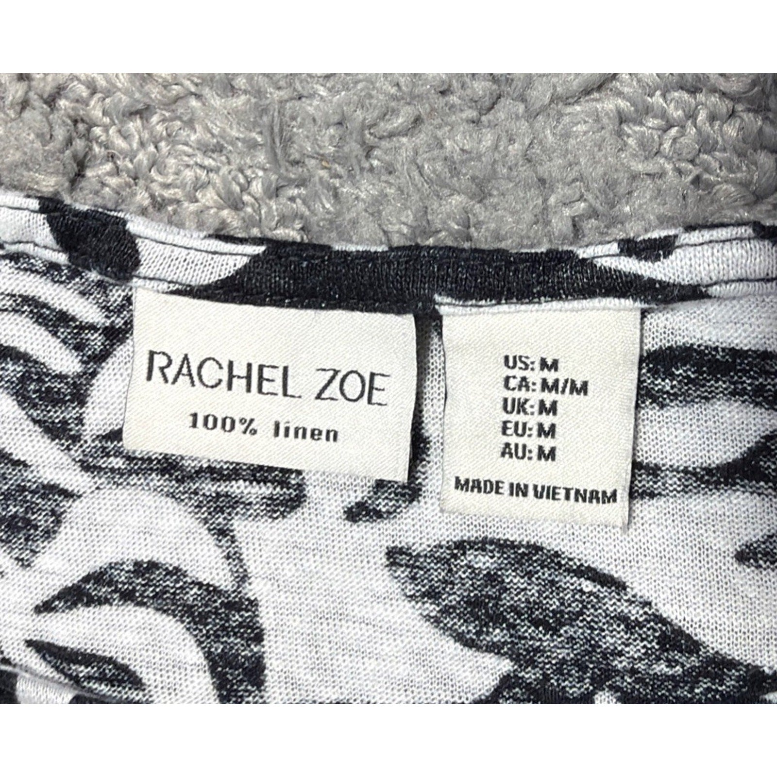 Rachel Zoe Women's 100% Linen Black White Floral Short Sleeve Top Sz M Resort