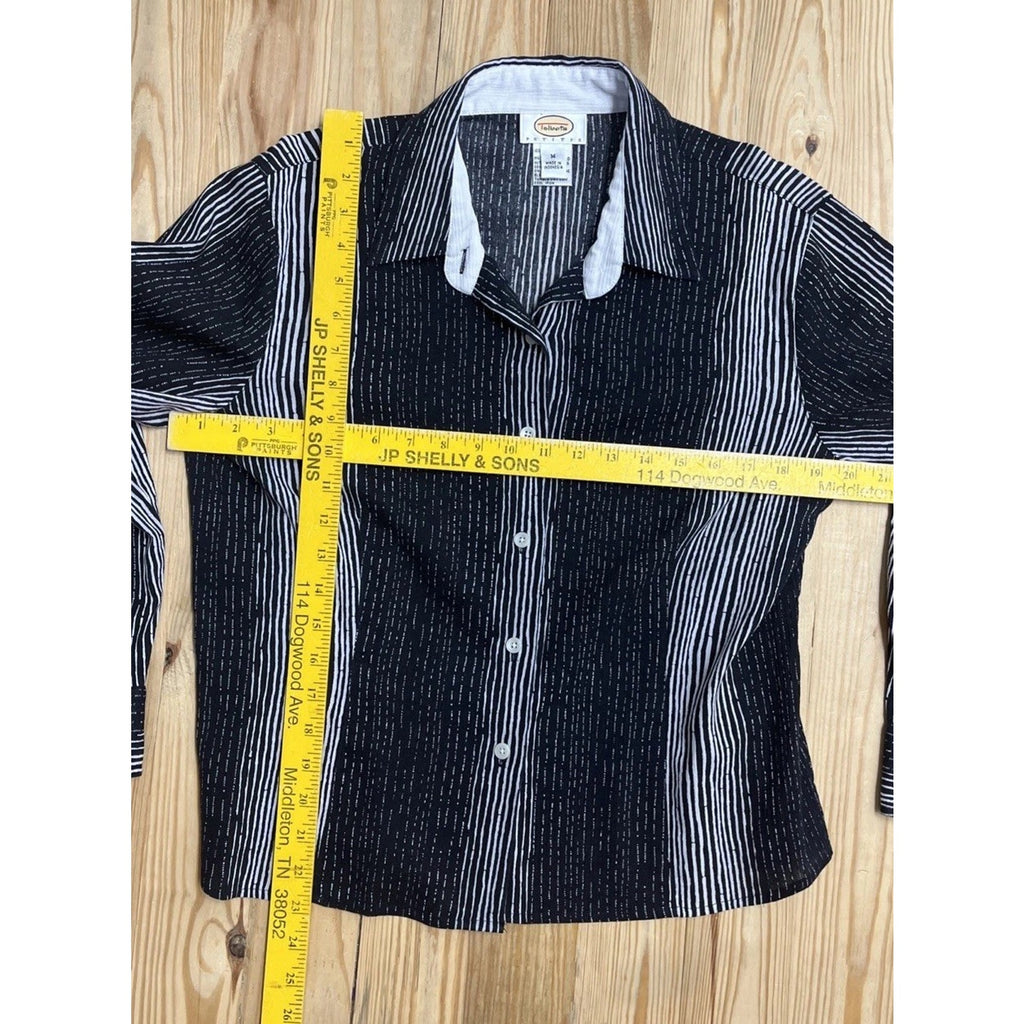 Talbots Shirt Womens Sz MP Black White Striped Long Sleeve Casual Button Up