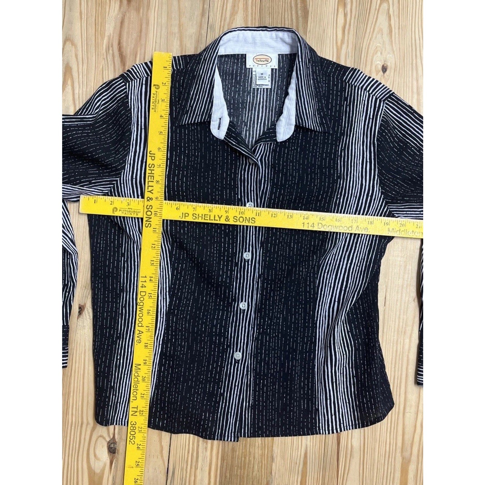 Talbots Shirt Womens Sz MP Black White Striped Long Sleeve Casual Button Up