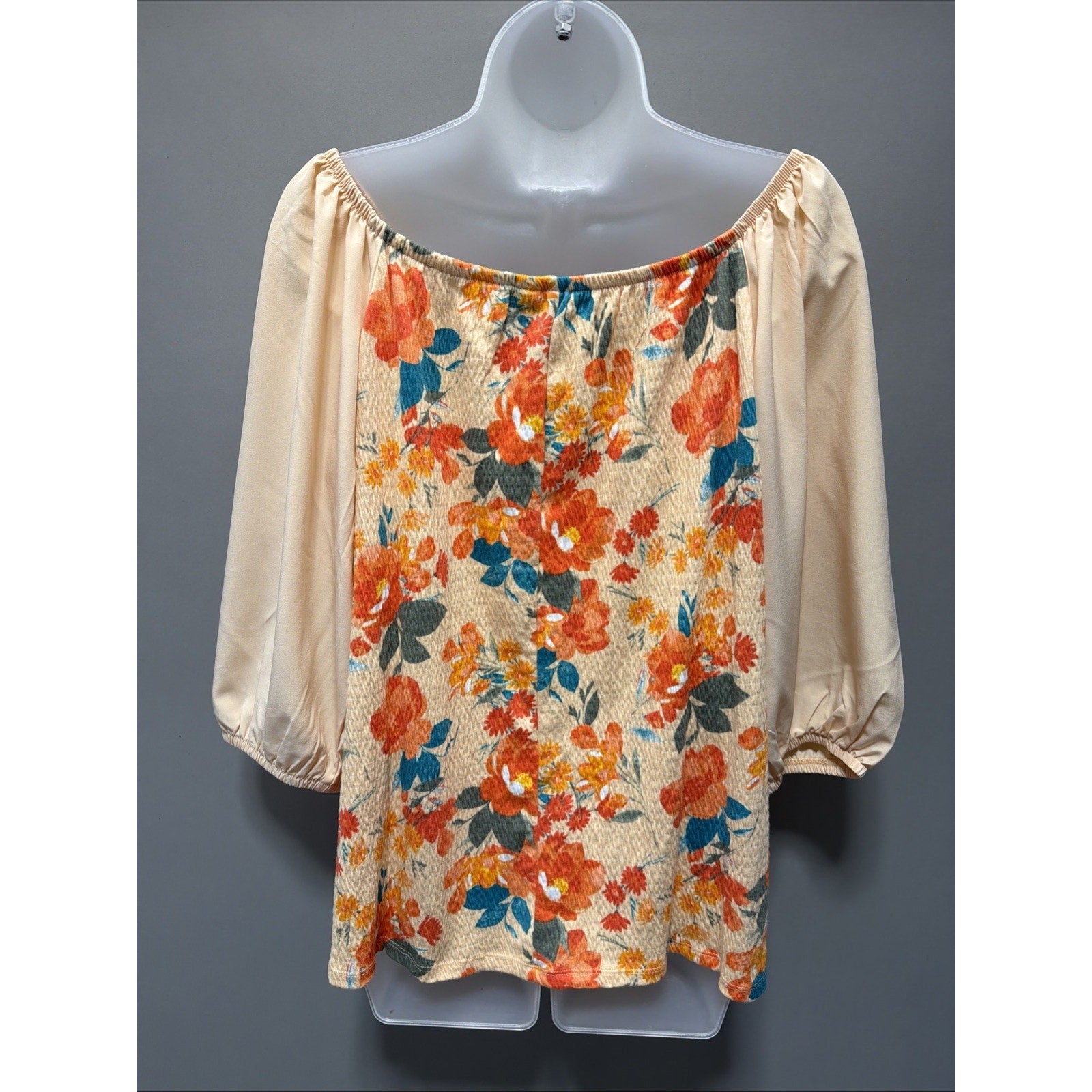 Cato Women's Floral Top Plus Size Large Off Shoulder 3/4 Balloon Sleeve