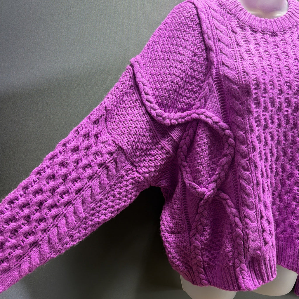 Altar'd State Sweater Womens L Orchid Cable Knit Oversized Crewneck Chunky NWT