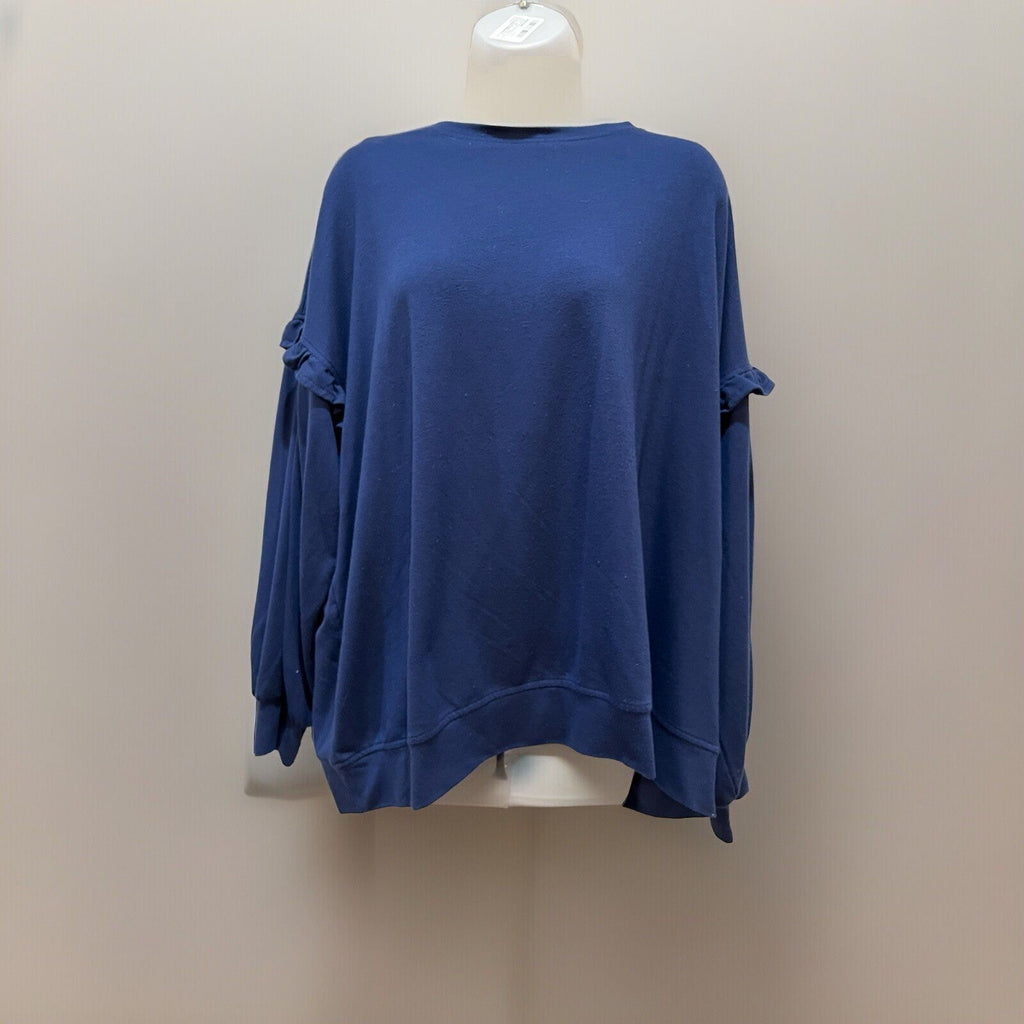 Vintage Lee Navy Blue Sweater Size 2X Ruffled Long Sleeve Jersey Oversized